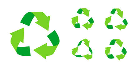 Set of eco friendly green triangular recycling icon. Rotation, infographics element for website, apps.のイラスト素材
