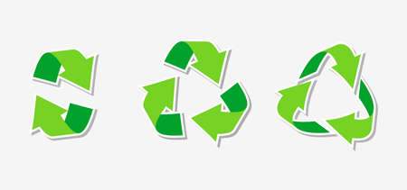 Paper sticker eco friendly green triangular recycling symbol. Rotate circle arrow icon.のイラスト素材