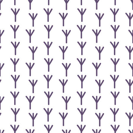 Bird paws abstract seamless pattern. Limitless art background, doodle hand drawn purple line repeat ornament. Boundless decor for fabric, paper wrap, print, wallpaper design. Vector illustrationのイラスト素材