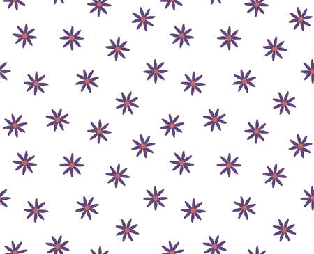 Abstract purple flowers seamless pattern. Limitless hand drawn flat cartoon element sign. Creative art background texture for poster, wallpaper design, textile fashion, print. Vector illustrationのイラスト素材