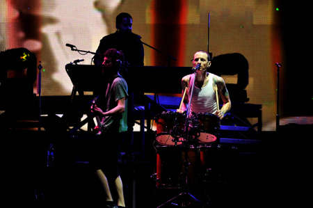 BANGKOK THAILAND SEPTEMBER 23 :Chester Bennington of Linkin Park perform on Linkin Park Live in Bangkok A Thousand Suns World Tour 2011 at Impact Maungthong Thani, September 23,2011 Bangkok Thailandのeditorial素材