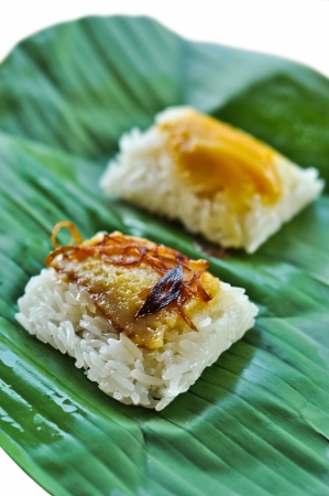 Sticky rice with steamed custard, Thai dessertの写真素材