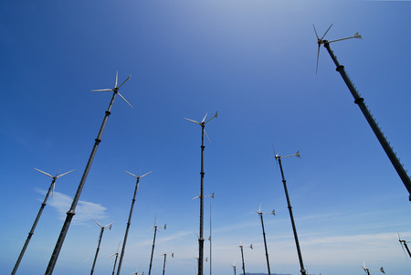 Wind turbines generating electricity, Koh Larn, Pattaya, Chonburi, Thailandの写真素材