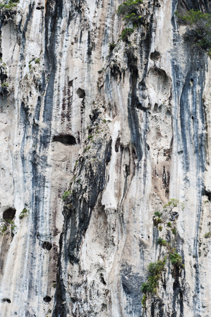 Limestone cliffs textures at Rajjaprapha Dam, Surat Thani province, Thailandの写真素材