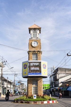 BETONG, THAILAND - DECEMBER 10: The clock tower of Betong, Thailand with the usual traffic in Betong, Thailand on December 10, 2015のeditorial素材