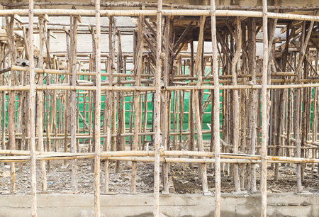 Construction site of concrete building with wooden frames.の写真素材