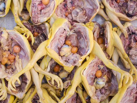 Fresh chicken entrails in the market.の写真素材