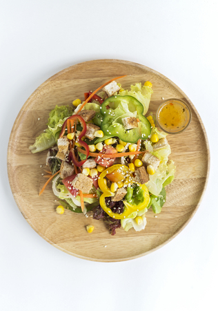 Dieting Healthy Salad and Crackers on White Background.の写真素材