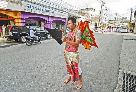PHUKET, THAILAND - SEPTEMBER 29: Vegetarian Festival in Phuket Town, Phuket, Thailand on the 29th September, 2011.のeditorial素材