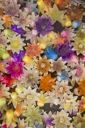Flower Candles on water. (Top View)の写真素材