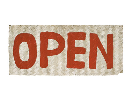 Old Bamboo Weave  with Word Open, Isolated on White Background.の写真素材