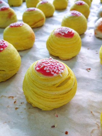 Chinese Pastry Mooncake Fresh spring rolls Dessert (Selective Focus)の写真素材