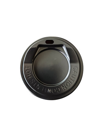 Black plastic coffee cup lid, top viewの写真素材