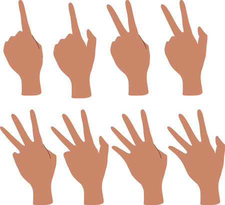 hand drawn illustration set of hand gesture. Hand showing number counting, on white background isolated vector illustrationのイラスト素材