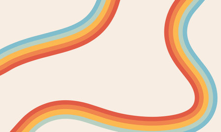 Hand drawn vector illustration of groovy abstract retro pastel rainbow background. Panoramic template for banner, concept design, social media, advertisements, presentations, posteのイラスト素材