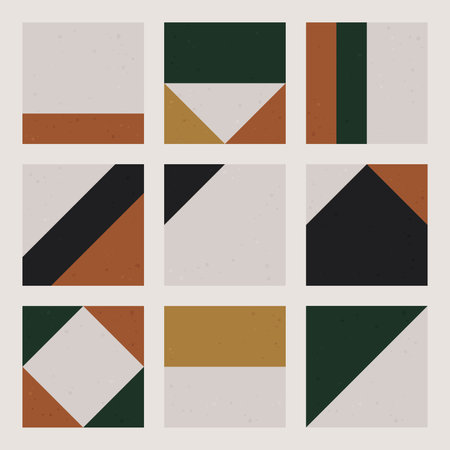 Vector geometric shape tiles. Design templates in flat style, in white, green, yellow, orange,...