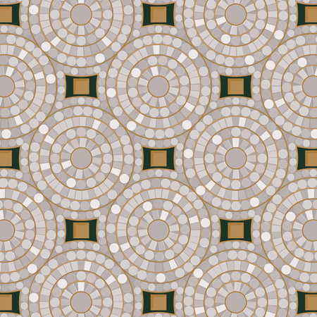 Vector seamless antique glam mosaic tiles in off-white and gold trimming. For concept proposal, pattern, backgroundのイラスト素材