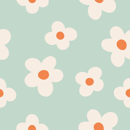 Hand drawn vector doodle illustration of seamless pastel daisies floral. Nursery concept. For wallpaper, texture, background, gift wrap, printのイラスト素材