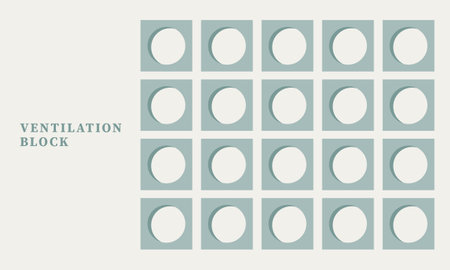 Front drawing of square and cicle ventilation breeze cement block in pastel green colour. For concept proposal, pattern, backgroundのイラスト素材