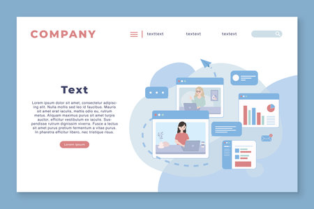 online remote work, education, communication concept website and landing page template. Flat vector illustration.のイラスト素材