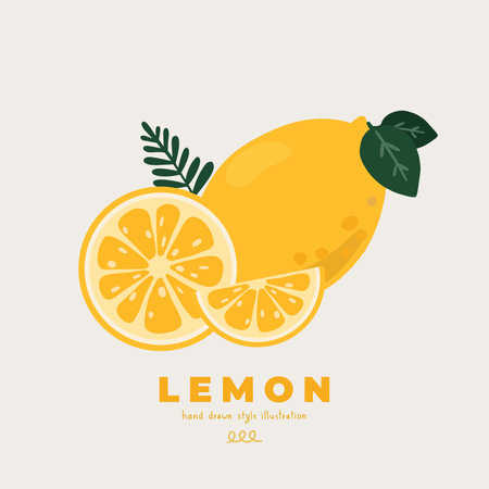 hand drawn illustration vector of cute isolated flat minimal motif lemon doodle-style design. For poster, sticker, banner, artwork, social mediaのイラスト素材