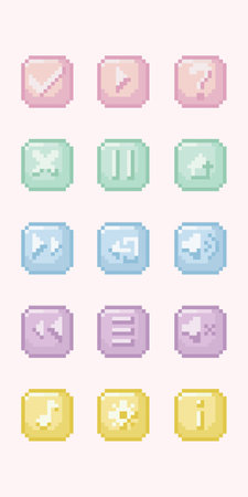 Pastel key interface button 8 bit pixel art collection set.  Computer game icon. For game development, mobile app, social media post, videoのイラスト素材