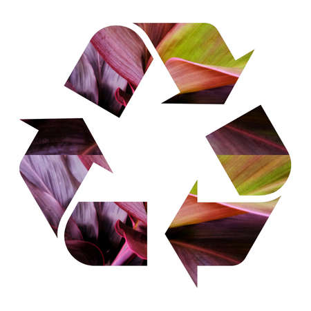 Recycling symbol made of green leaves image pattern. Earth day concept. Green concept symbol design....
