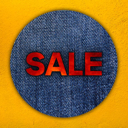 Simple and modern sale tag element made isolated on yellow coarse wall background. Product tag. Product tag icon design. Suitable for promotion, business, advertising, etc.の写真素材