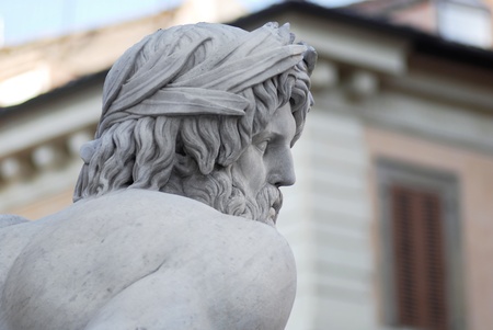 Profile of River God Ganges stone sculpture. Fountain at Piazza Navonaの写真素材