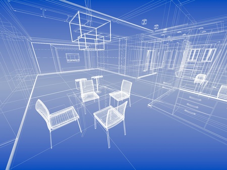 Abstract wireframe blue interior. Architectural render (3d-illustration)の写真素材