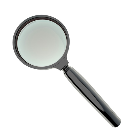Magnifying glass with black plastic handle isolated on white. High resolution 3d-renderingの写真素材