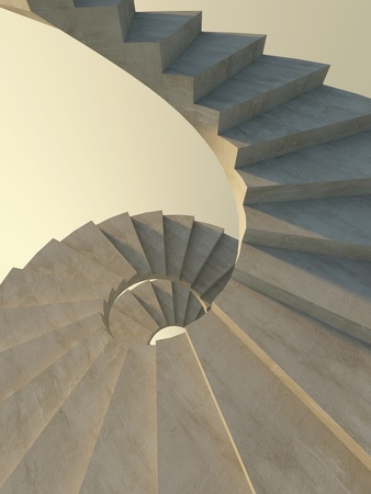 Abstract concrete spiral staircase in warm lightの写真素材