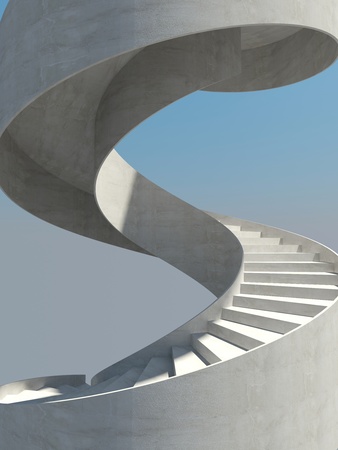 Abstract spiral staircase over blue sky backgroundの写真素材
