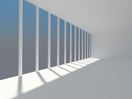 Abstract white interior with long panoramic window and skylightの写真素材