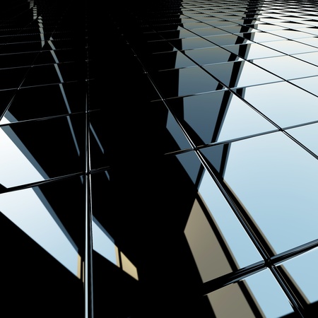 Background made of black flat glossy cubes with strong reflection. High resolution 3d-rendering, square formatの写真素材
