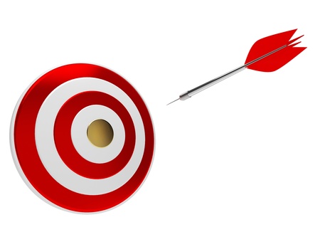 Darts arrow flying to the golden center of targetの写真素材