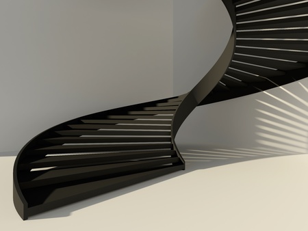 Abstract white interior with black spiral staircase as a way to successの写真素材