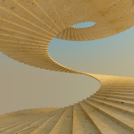 Abstract spiral concrete staircase in warm natural light. High-resolution 3d renderingの写真素材