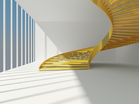 Golden spiral staircase inside modern interiorの写真素材