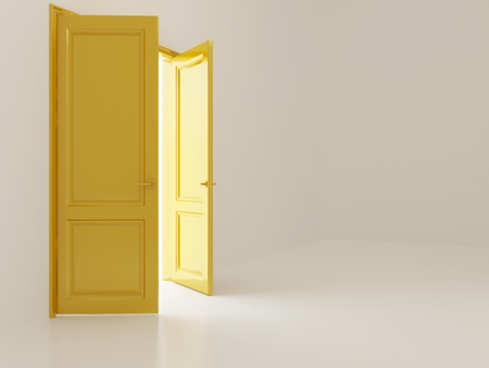 Interior with opening golden doorsの写真素材