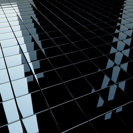 Background made of black flat glossy cubes with strong reflection. High resolution 3d-rendering, square formatの写真素材