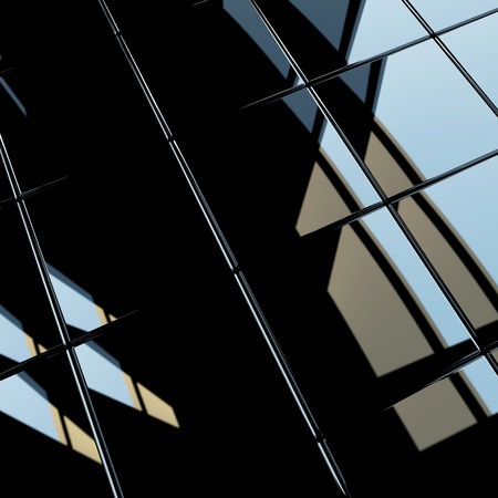 Background made of black flat glossy cubes with strong reflection. High resolution 3d-rendering, square formatの写真素材