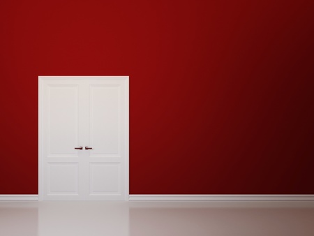 Empty red wall and white double doorの写真素材