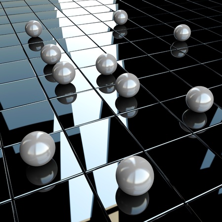 White spheres on glossy surfaceの写真素材