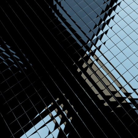 Background made of black flat glossy cubes with strong reflection. High resolution 3d-rendering, square formatの写真素材