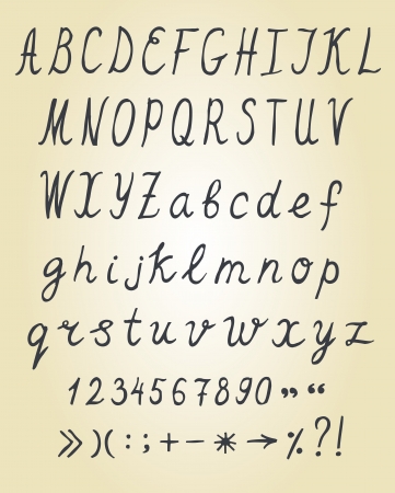 Vector hand-drawn sketchy alphabet  letters, numbers and symbolsのイラスト素材