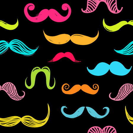 Seamless pattern with hipster colorful mustache on blackのイラスト素材