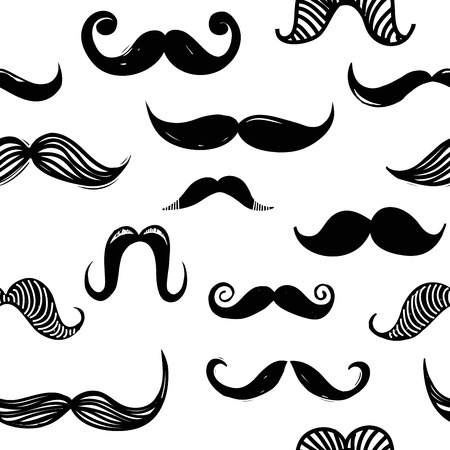 Seamless pattern with hipster black mustache on whiteのイラスト素材