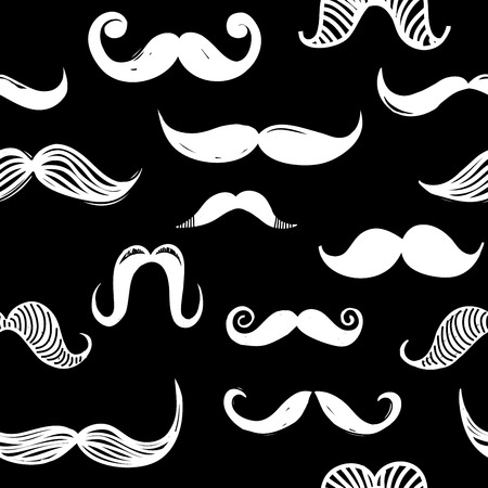 Seamless vector pattern with hipster white mustacheのイラスト素材