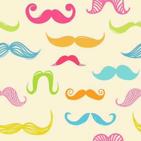 Seamless vector pattern with hipster colorful mustacheのイラスト素材